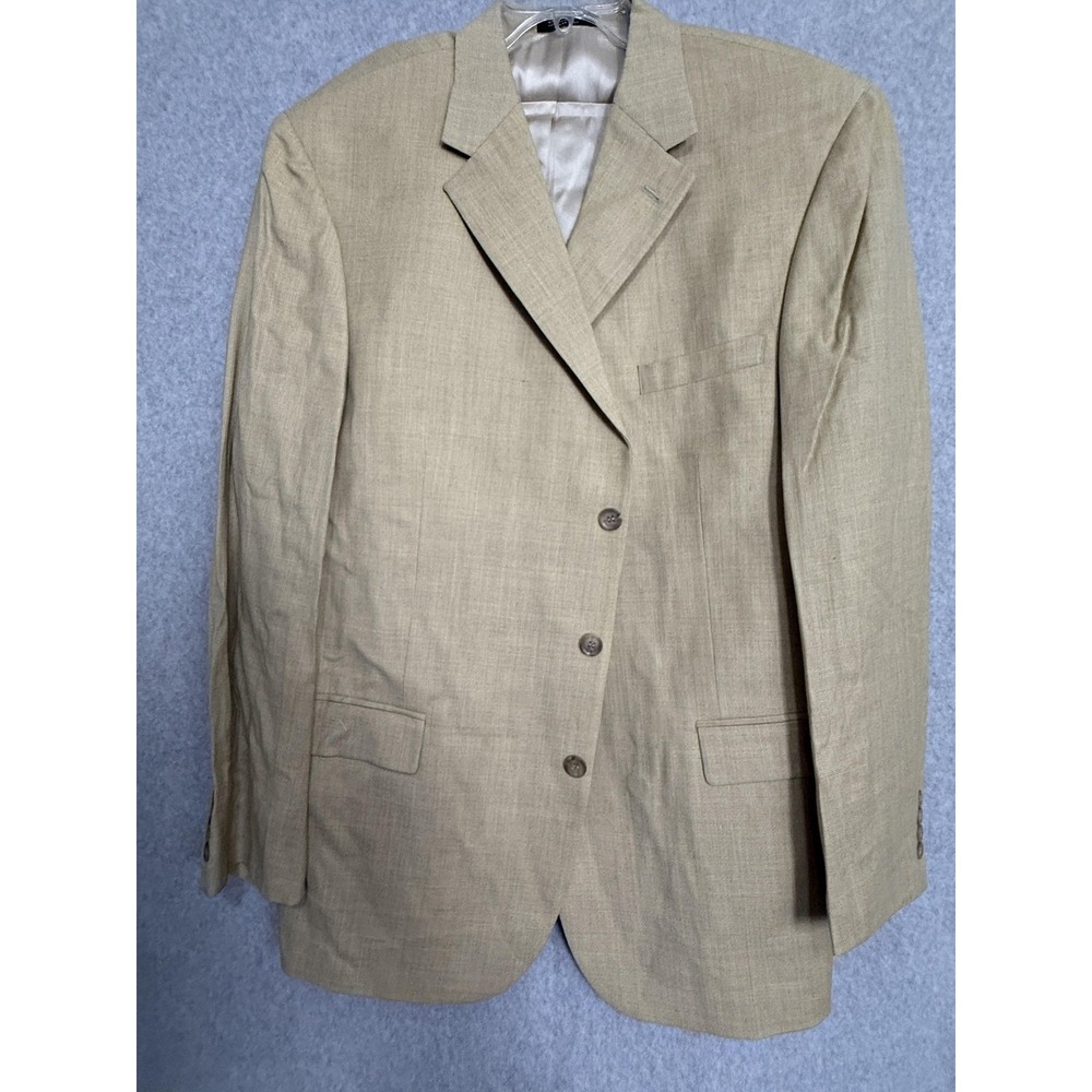 Gianfranco Ruffini Blazer Sport Coat Mens 48L Beige Wool 3 Button‎ Jacket Long
